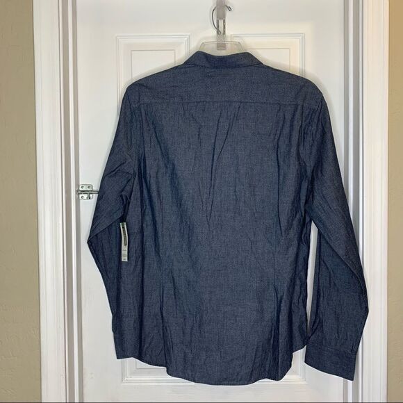 Structure Jacquard Shirt Chambray Blue Size Extra Large Slim Fit - Picture 6 of 10